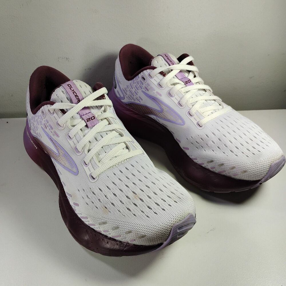 Brooks Glycerin 20 Womens US 8B White Purple Running Shoes Athletic Sportswear